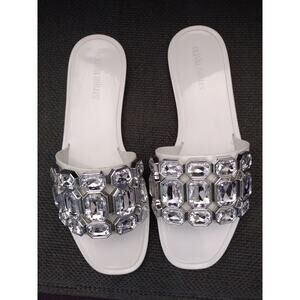 Olivia Miller Rhinestone Jelly Slides Sandals Summer Women's Sz 10 White